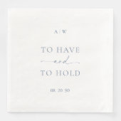 White Wedding Napkin with Dusty Blue Text (正面)