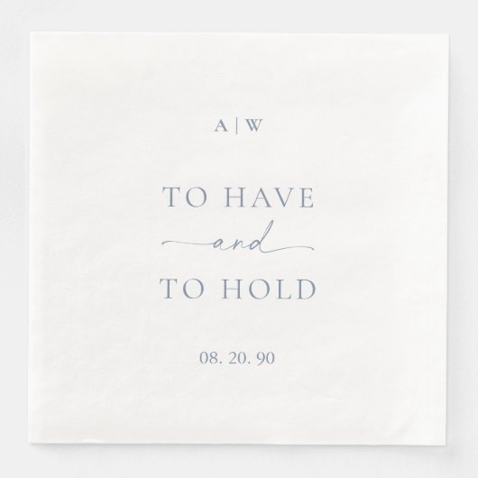 White Wedding Napkin with Dusty Blue Text (正面)