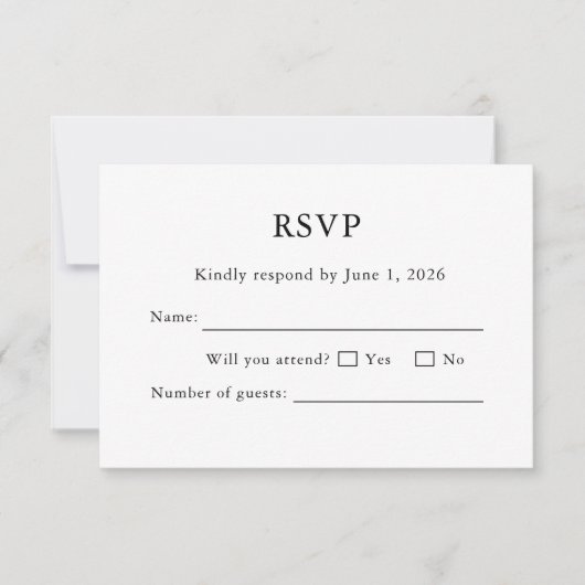 White Wedding RSVP Card Minimal Editable Elegant (正面)
