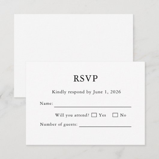 White Wedding RSVP Card Minimal Editable Elegant (正面/裏面)