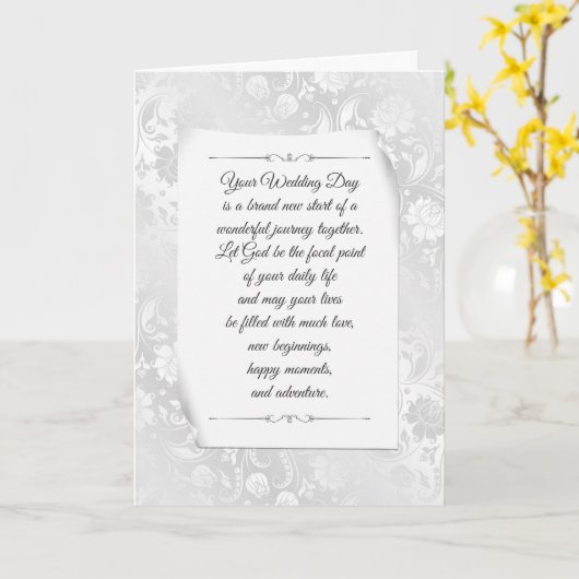 White Wedding Satin Damask カード (黄色い花)