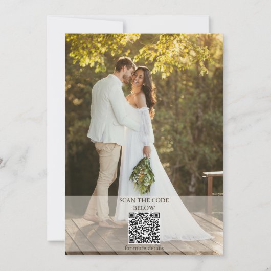 White Wedding with a photo & QR Code 招待状 (裏面)