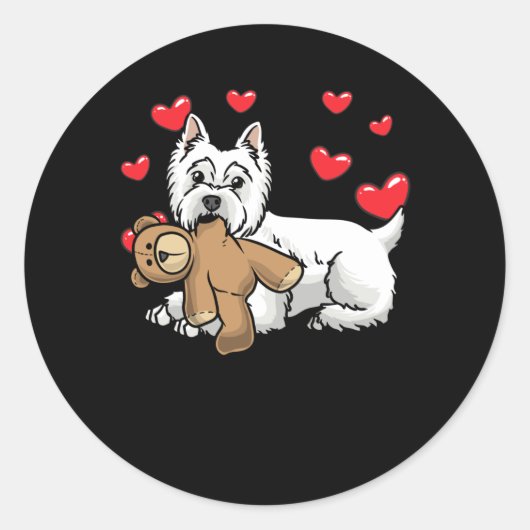 White West Highland Terrier Dog ラウンドシール (正面)