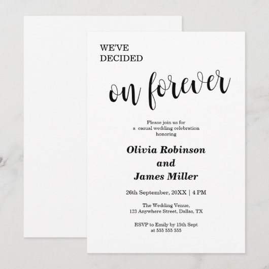 White We've Decided On Forever Casual Wedding  招待状 (正面/裏面)