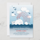 White Whales Cute Couples Baby Shower Invite 招待状 (正面)