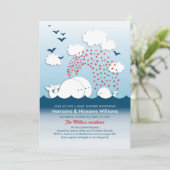 White Whales Cute Couples Baby Shower Invite 招待状 (スタンド正面)