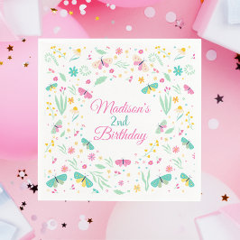 White Whimsical Garden Butterfly Girls Birthday スタンダードカクテルナプキン
