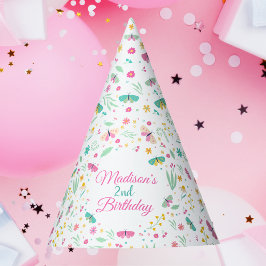 White Whimsical Garden Butterfly Girls Birthday パーティーハット