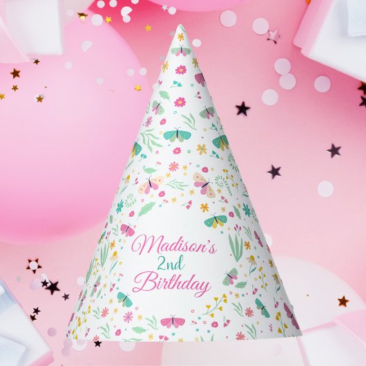 White Whimsical Garden Butterfly Girls Birthday パーティーハット