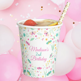 White Whimsical Garden Butterfly Girls Birthday 紙コップ