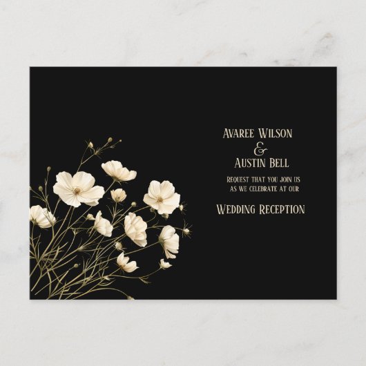 White Wild Poppies On Black Wedding ポストカード (正面)