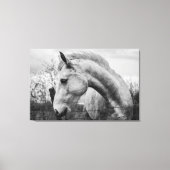 White Wild Spirited Horse Black and White キャンバスプリント (正面)