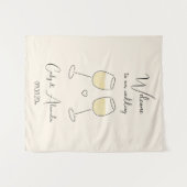 White Wine Glass Wedding Welcome タペストリー (正面(横))