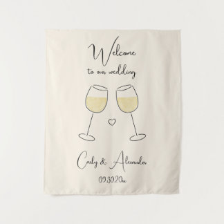White Wine Glass Wedding Welcome タペストリー