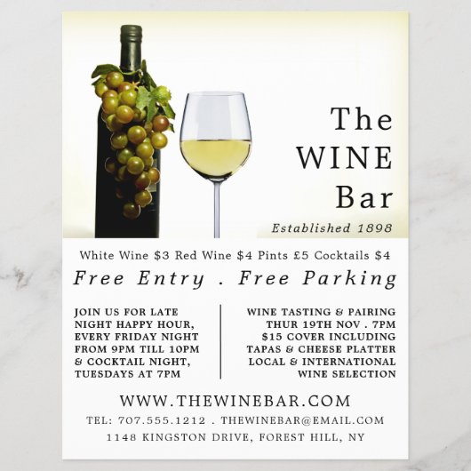 White Wine & Grapes, Wine Bar/Winery Advertising チラシ (正面)
