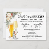 White Winter Floral Bubbles & Brews Bridal Shower 招待状 (正面)