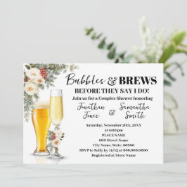 White Winter Floral Bubbles & Brews Bridal Shower 招待状