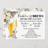 White Winter Floral Bubbles & Brews Bridal Shower 招待状 (正面/裏面)