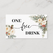 White Winter Floral Free Drink Wedding Ticket Card 割引カード (正面)