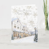 White Winter Snowflakes Christmas Town カード (正面)