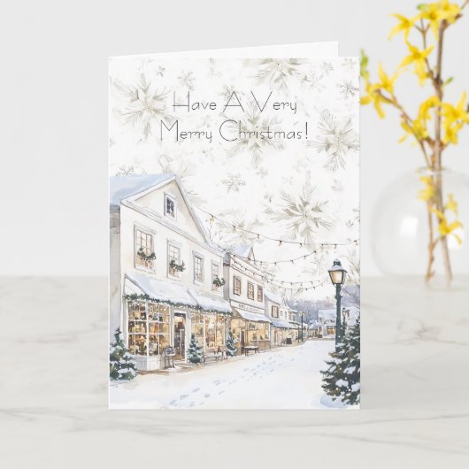White Winter Snowflakes Christmas Town カード (黄色い花)