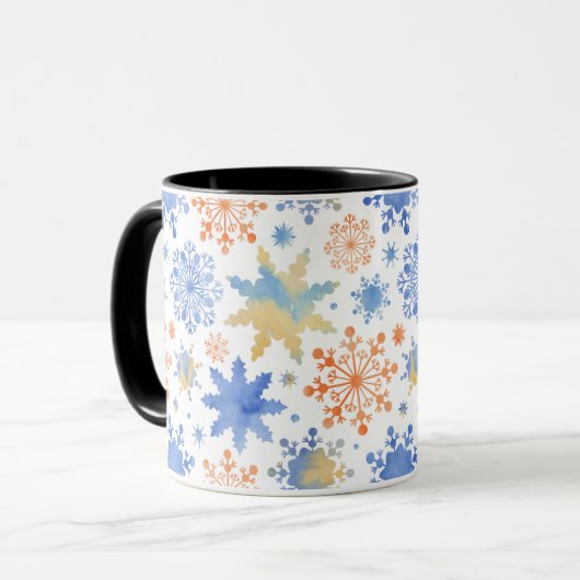 White Winter Snowflakes Watercolor Pattern マグカップ (正面左)