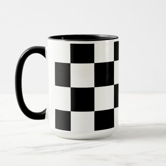 White with Black Square Pattern 15 oz Combo マグカップ (左)