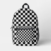 White with Black Square Pattern Style プリントバックパック (正面)