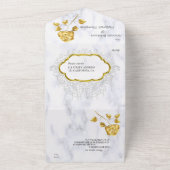 White with Gold lace and Roses オールインワン招待状 (外側)