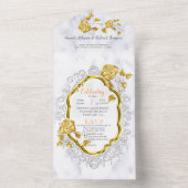 White with Gold lace and Roses オールインワン招待状 (内側)