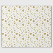 White With Gold Sparkle Hearts ラッピングペーパー (フラット)