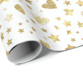 White With Gold Sparkle Hearts ラッピングペーパー (ロールコーナー)