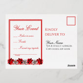 White With Red Poinsettias Response Postcard 箔シーズンポストカード (裏面)