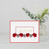 White With Red Poinsettias Response Postcard 箔シーズンポストカード (立ち正面)