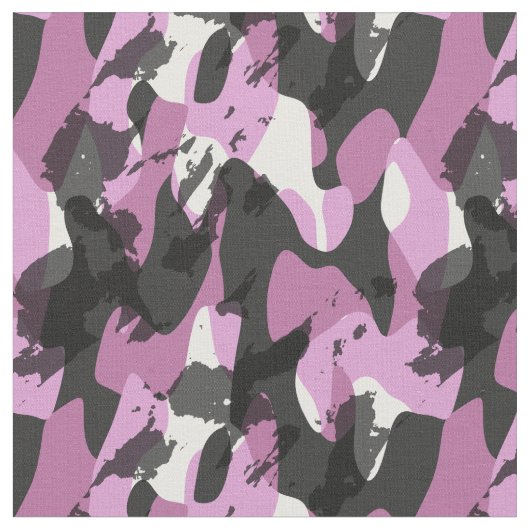 White with shades of pink and gray camo abstract ファブリック (クローズアップ)