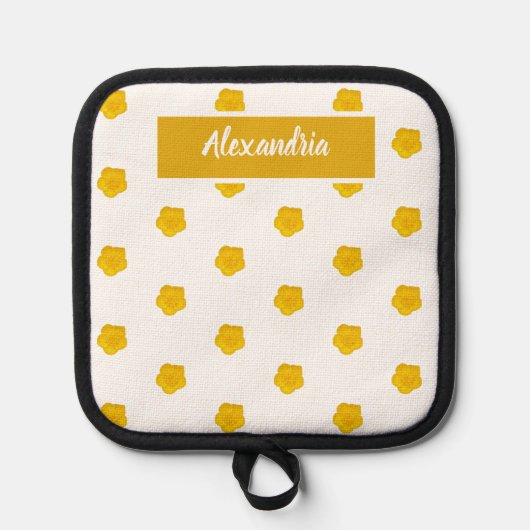 White With Yellow Wildflower Photos Custom Name 鍋敷き (正面)