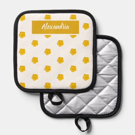 White With Yellow Wildflower Photos Custom Name 鍋敷き (正面/裏面)