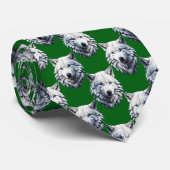 White Wolf Head Pattern Design Green  ネクタイ (ロール)