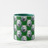 White Wolf Head Pattern Design Green マグカップ (中央)