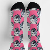 White Wolf Head Pattern Design Pink  ソックス (上部)