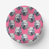 White Wolf Head Pattern Design Pink  ペーパーボウル (正面)