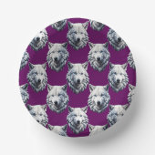White Wolf Head Pattern Design Purple ペーパーボウル (正面)
