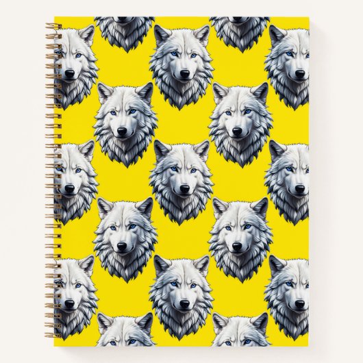 White Wolf Head Pattern Design Yellow ノートブック (正面)