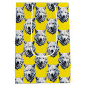 White Wolf Head Pattern Design Yellow  ミディアムペーパーバッグ (裏面)