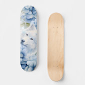 White Wolf Pastel Blue Watercolor Florals スケートボード (正面)