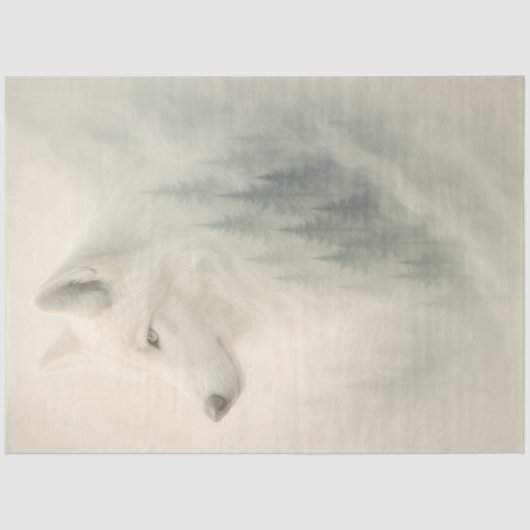 White Wolf Portrait with Forest Overlay Decoupage  薄葉紙 (正面)