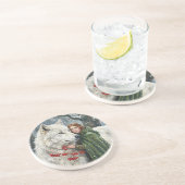 White Wolf Redhead Druid Winter Berries Fantasy Ar コースター (側面)