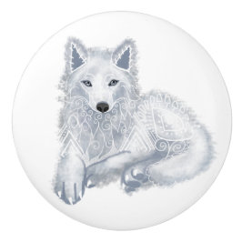 White Wolf Sprit Animal Ceramic Knob セラミックノブ