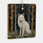 White wolf vintage boho woodland forest  セラミックオーナメント (右)