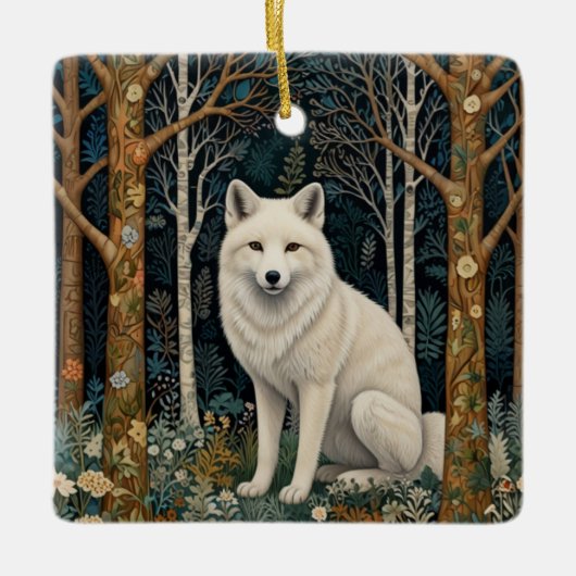 White wolf vintage boho woodland forest  セラミックオーナメント (正面)